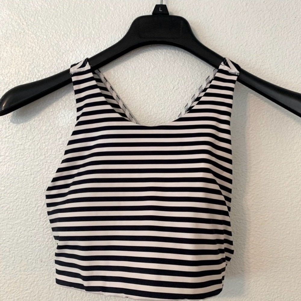 Athleta Black & White Striped Bikini Top